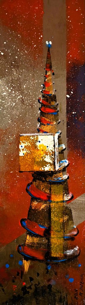Piotr Bubak-Wieża Babel-2026 deska 340×96 mm-technika własna